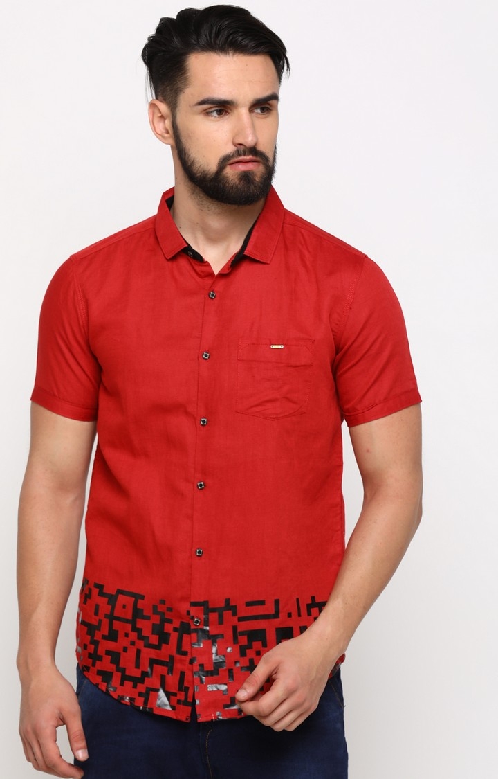 Showoff | Showoff Men's Cotton Red Solid Shirt