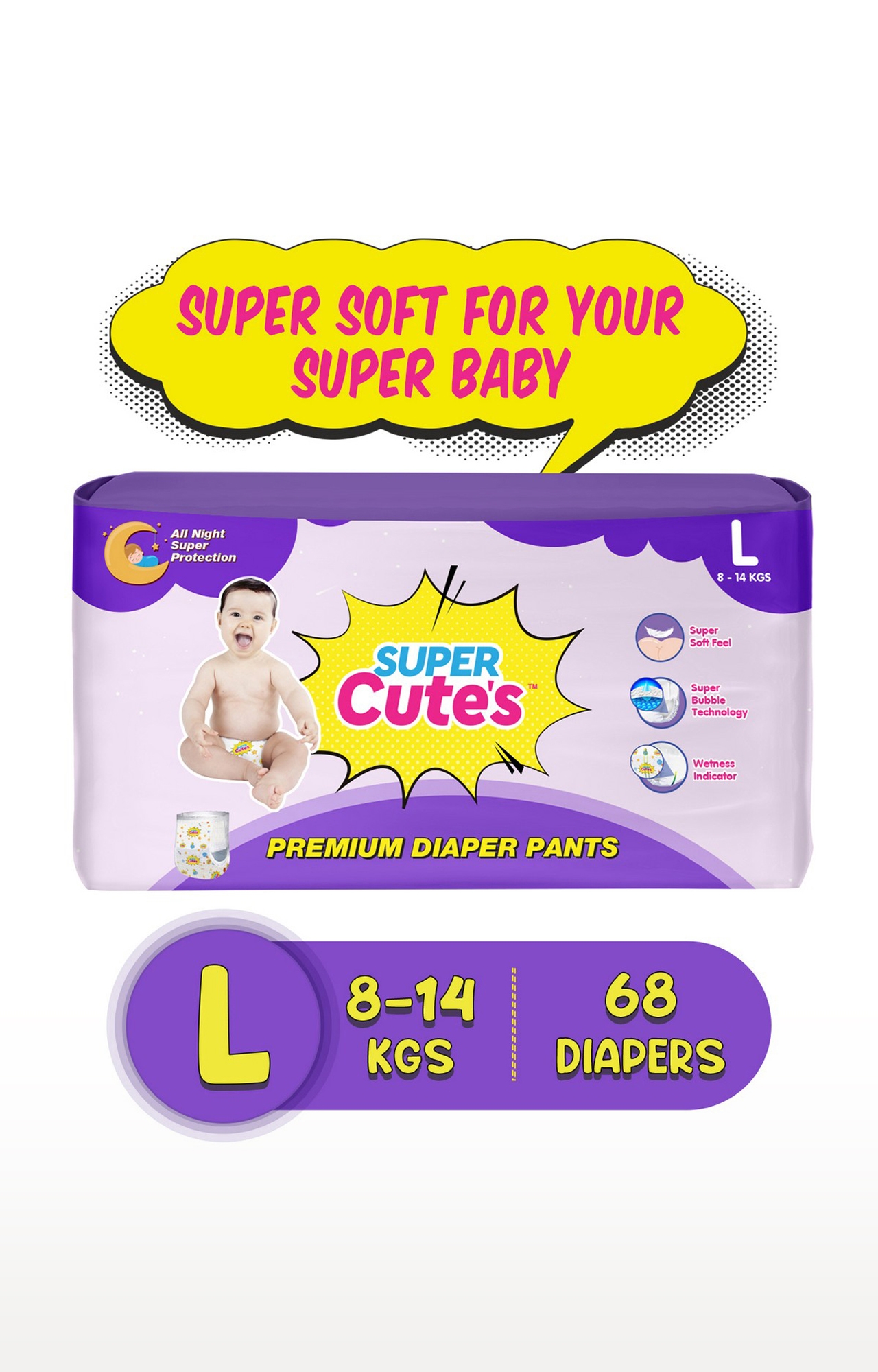 Super Cute's |  Super Cute's Premium Wonder Pullups Diaper - L (9-14 Kg) - 34 Pieces - Combo Of 2