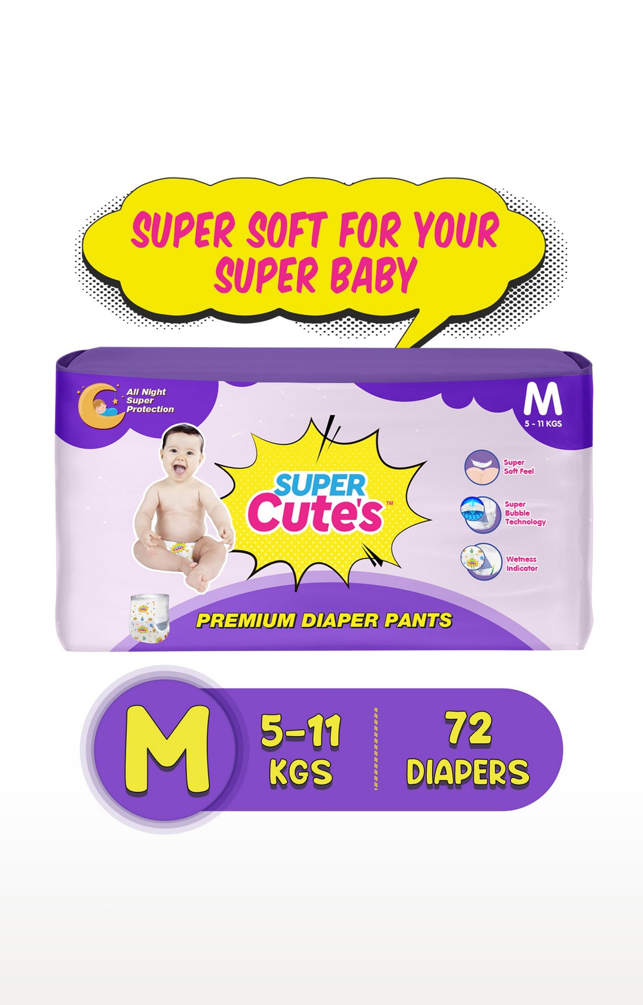 Super Cute's |  Super Cute's Premium Wonder Pullups Diaper - Medium (5-8 Kg) - 36 Pieces - Combo Of 2