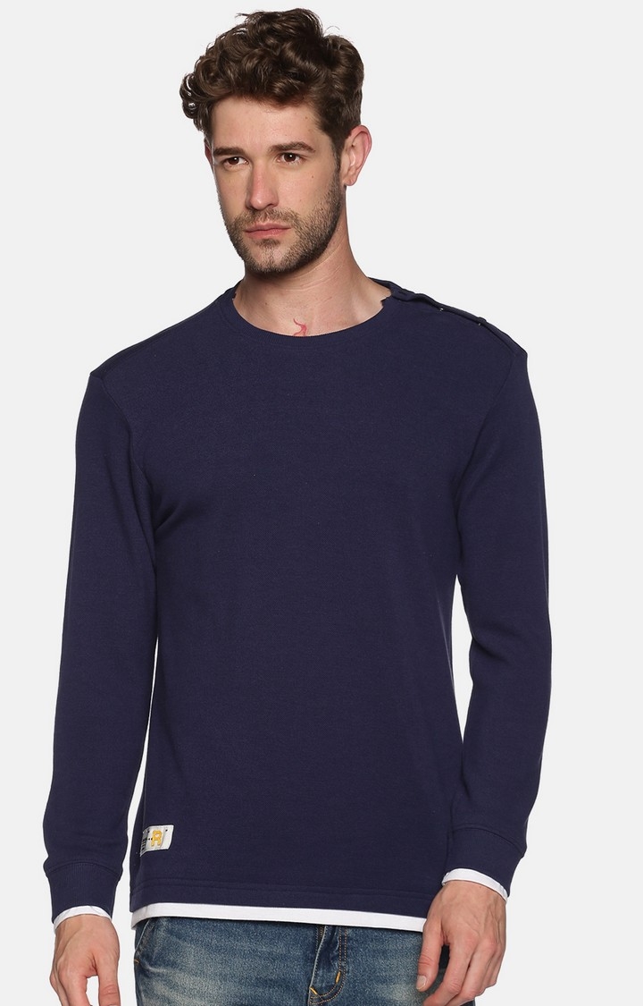 Men's Blue Cotton Solid Sweatshirts