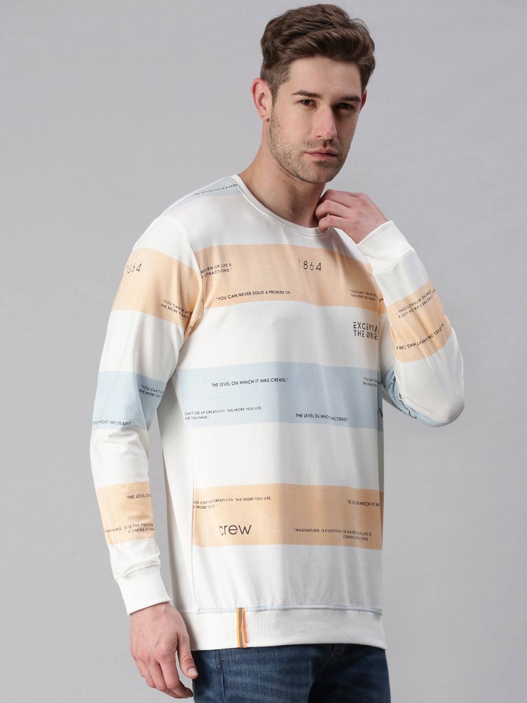 Men's White Cotton Blend Printed Sweatshirts