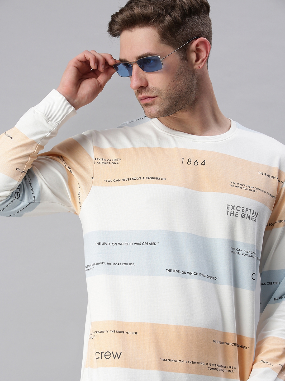 Men's White Cotton Blend Printed Sweatshirts