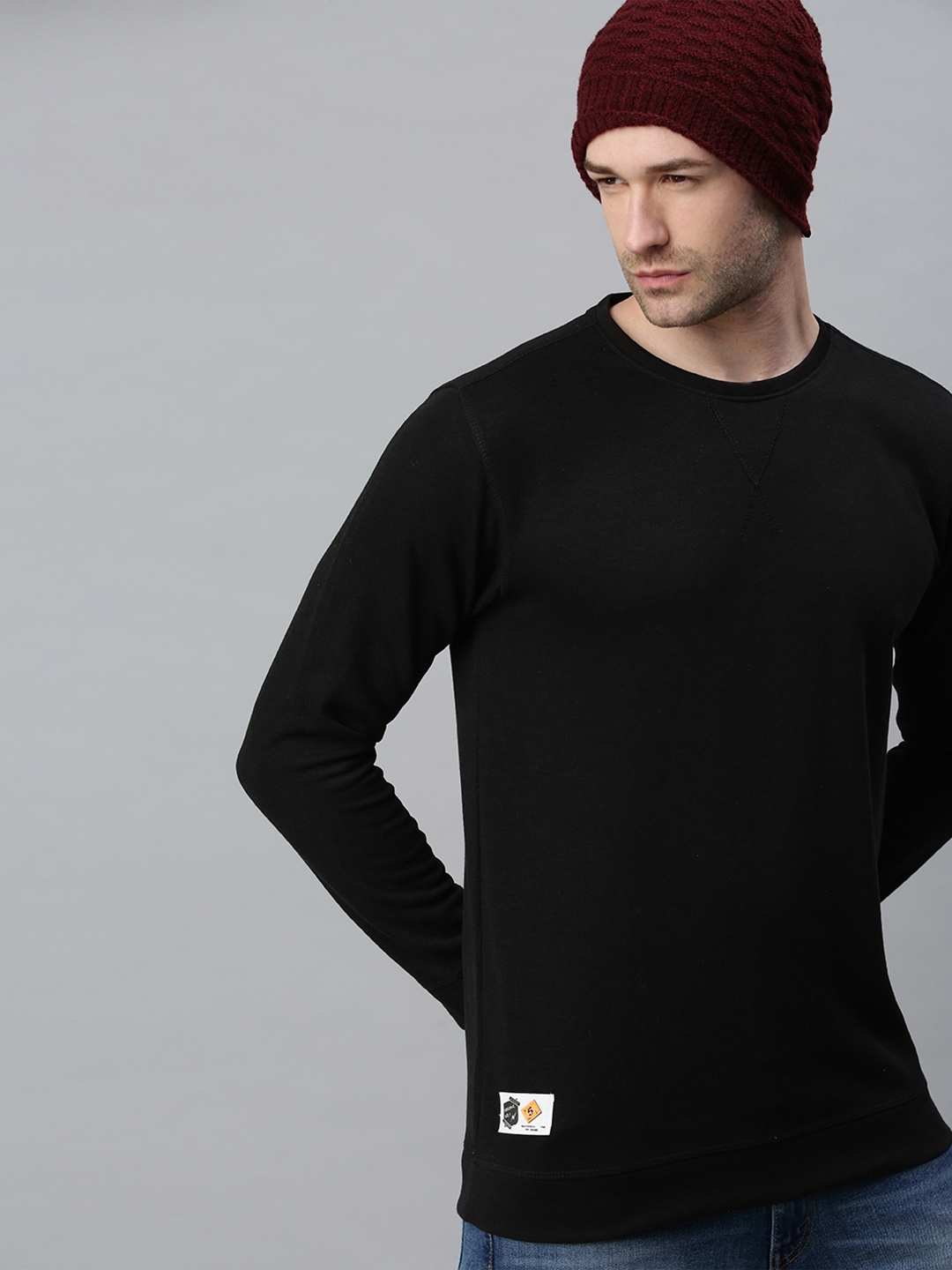 Showoff | Showoff Men's Cotton Casual Black Solid Sweatshirt