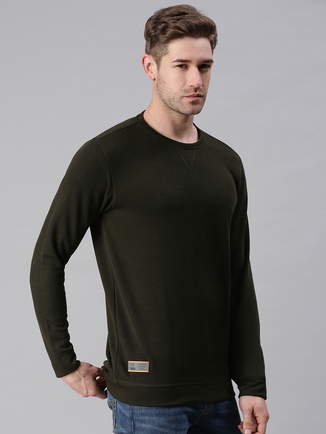 Men's Green Cotton Blend Solid Sweatshirts