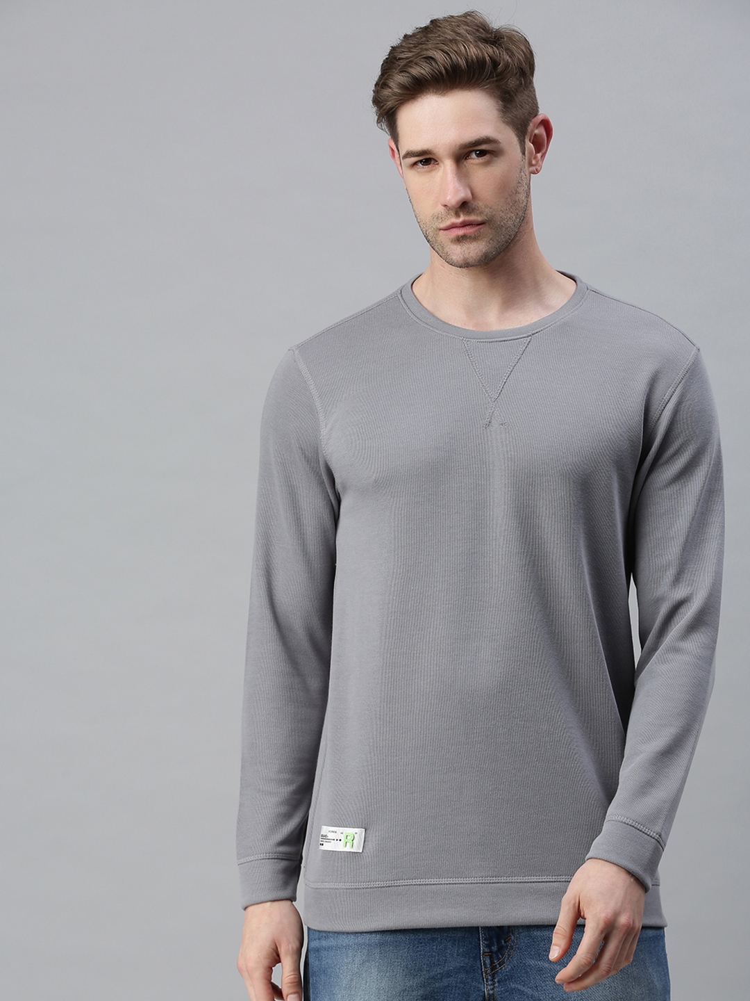 Men's Grey Cotton Blend Solid Sweatshirts