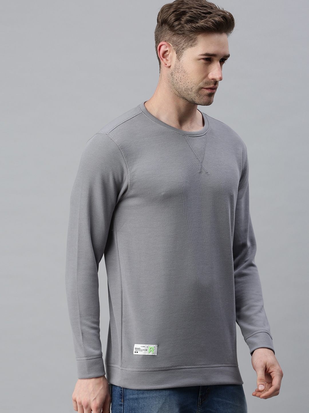 Men's Grey Cotton Blend Solid Sweatshirts