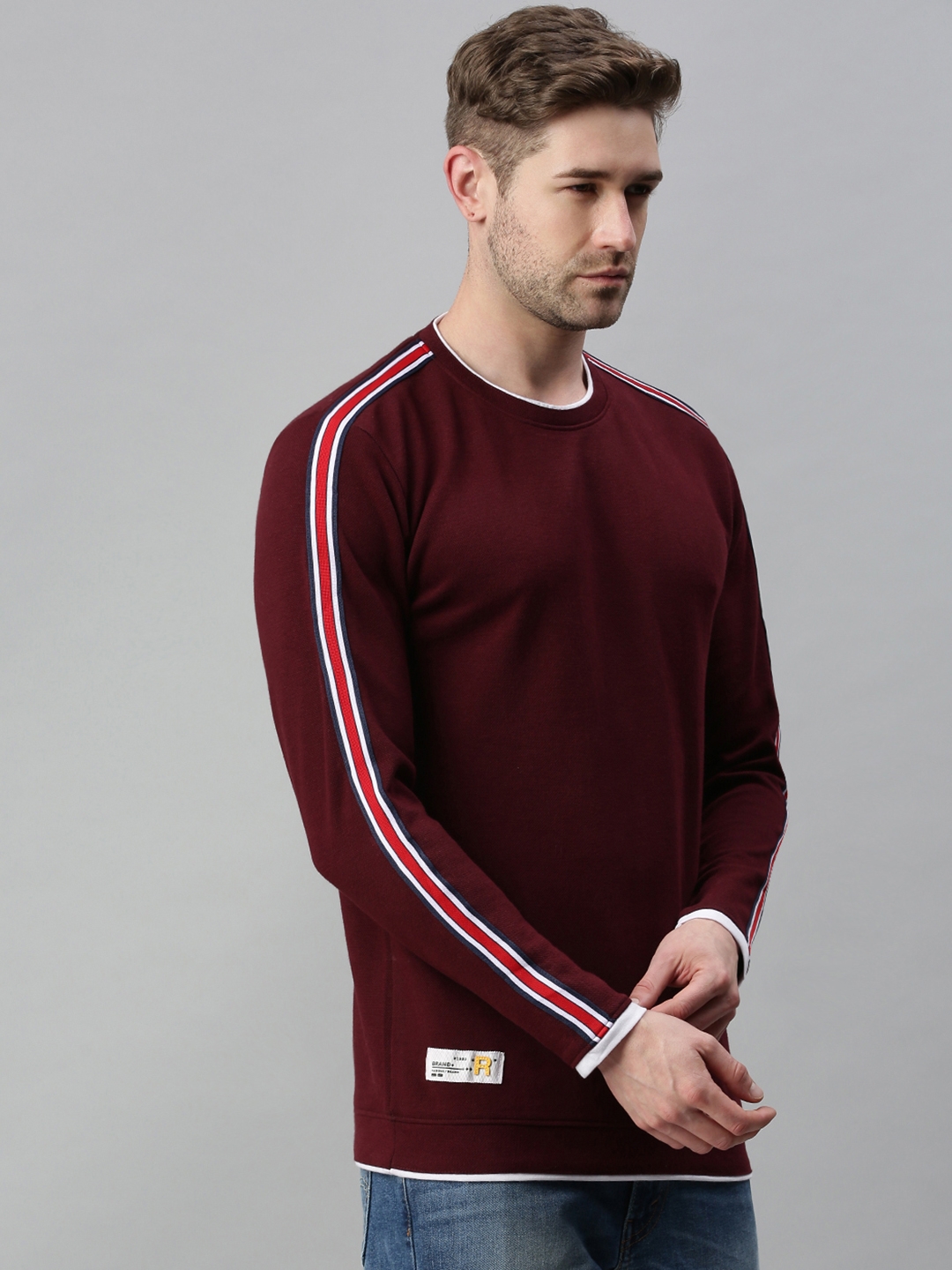 Men's Red Cotton Blend Solid Sweatshirts
