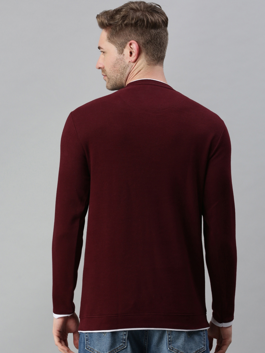 Men's Red Cotton Blend Solid Sweatshirts