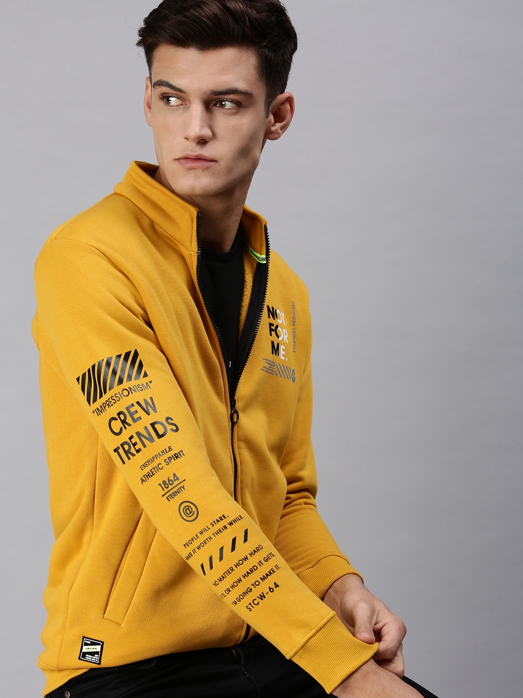 Men's Yellow Cotton Printed Activewear Jackets