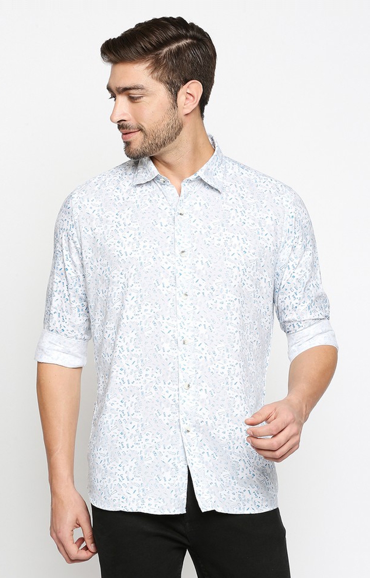 EVOQ Full Sleeves Cotton White Colour Quirky Print Semi-Casual Shirt for Men
