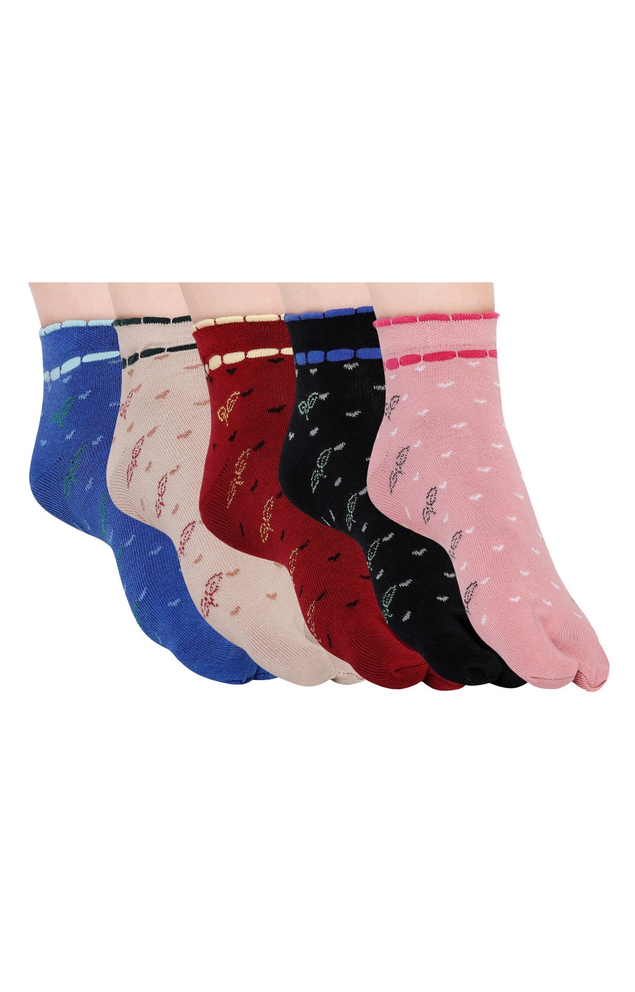 SIDEWOK | SIDEWOK Women Cotton Multicolour Socks - Pack of 5
