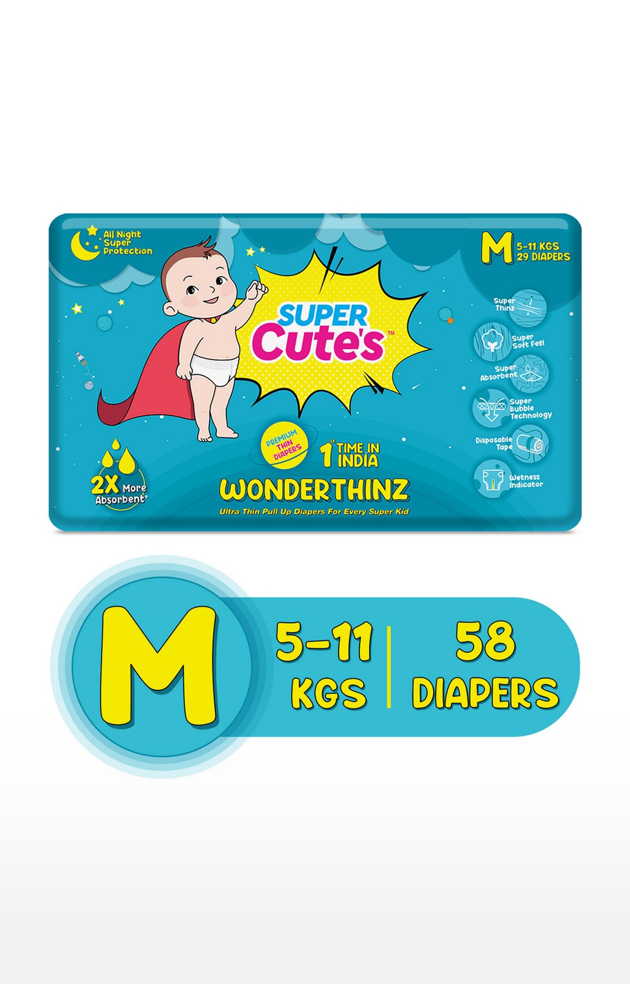 Super Cute's | Super Cute's Wonderthinz Diaper - Medium (5-8 Kg) - 29 Pieces (Combo Of 2)