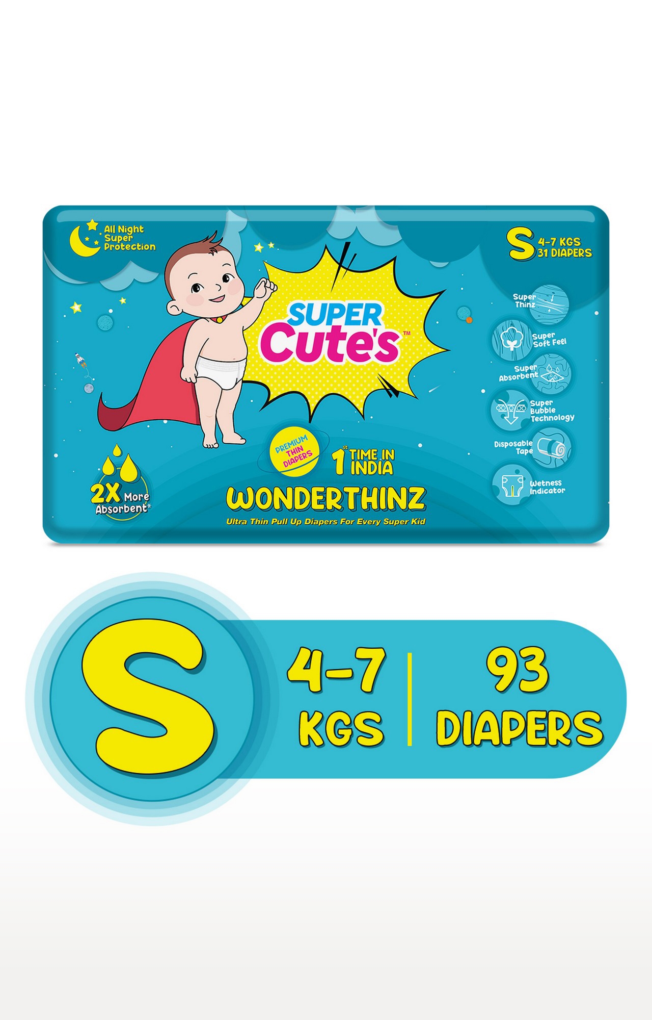 Super Cute's | Super Cute's Wonderthinz Diaper - Small (4-6 Kg) - 31 Pieces (Combo Of 3)