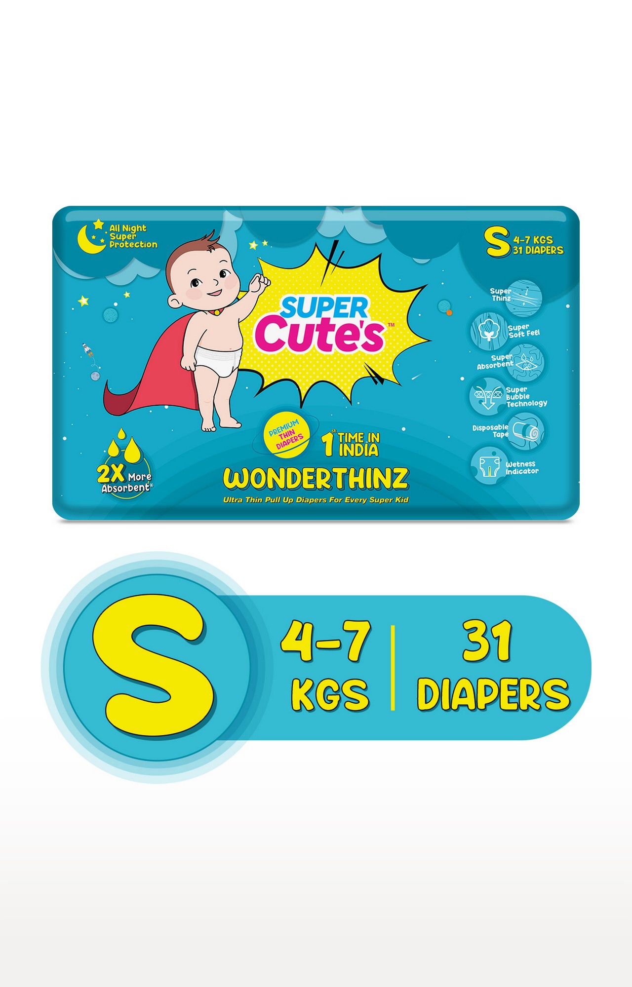 Super Cute's | Super Cute's Wonderthinz Diaper - Small (4-6 Kg) 31 Pieces