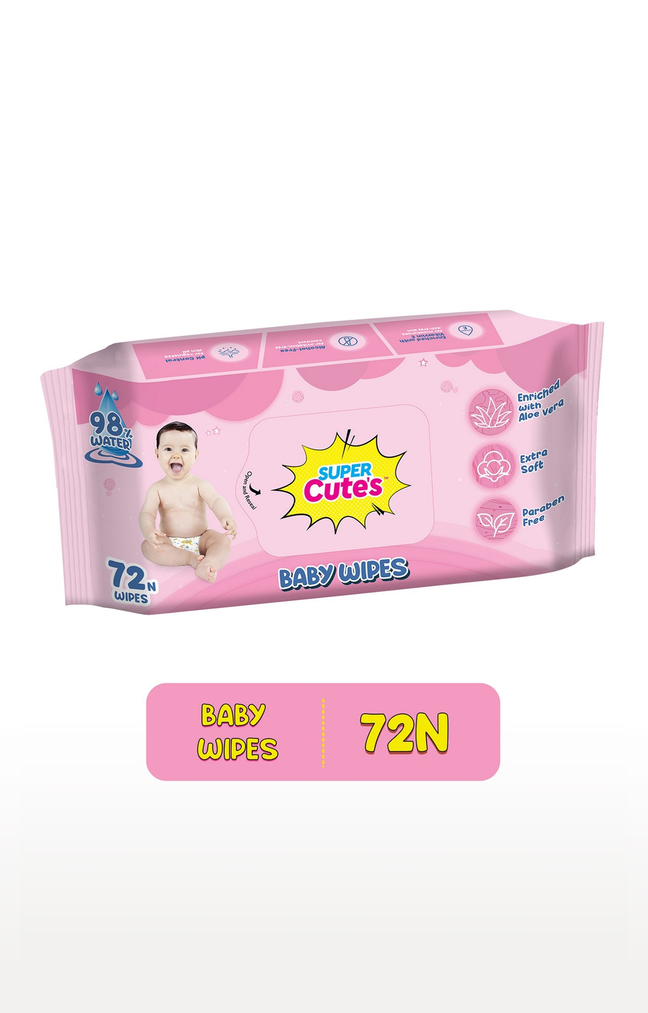Super Cute's | Super Cute's Premium Soft Cleansing Baby Wipes With Aloe Vera, Enriched With Vitamin E, And Paraben Free - 72 Wipes