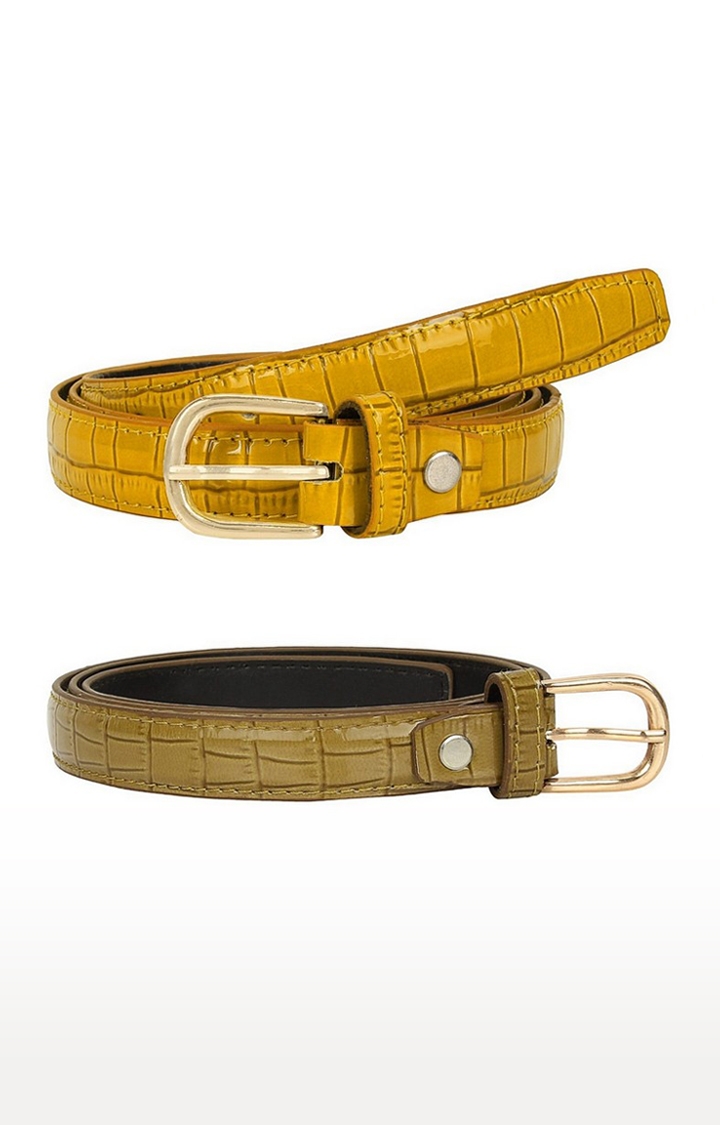 SIDEWOK | Sidewok Combo of Croco Print Shiny Glossy Sleek Belts For Women - Pack of 2