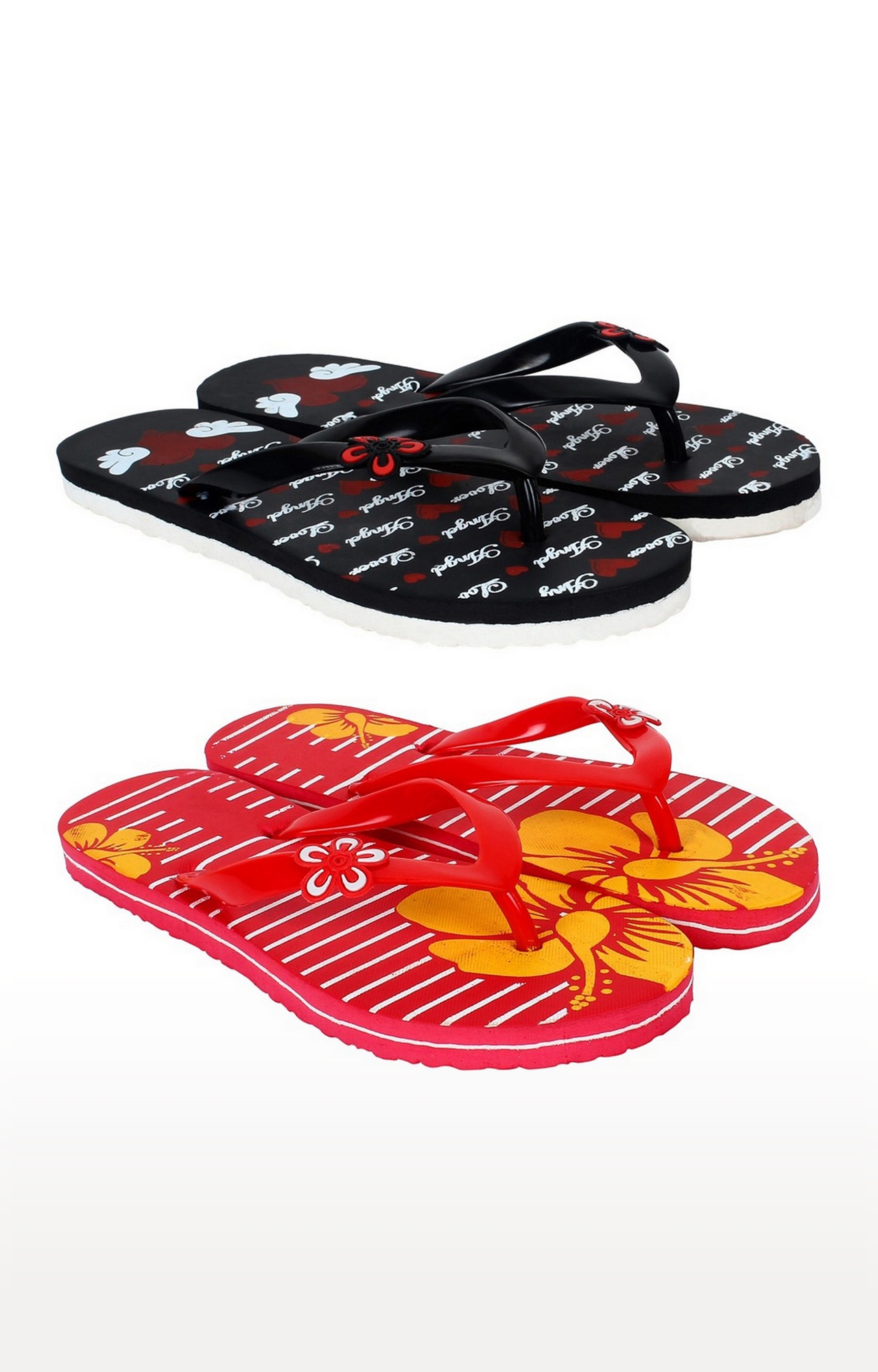 SIDEWOK | Sidewok Women's Black and Red Slippers - Pack of 2