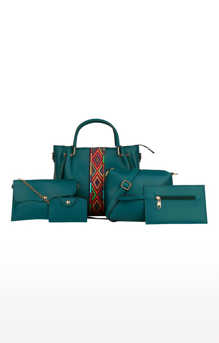 Vivinkaa | Vivinkaa Aqua Embroidered Leatherette With Tape Casual Bags - Pack Of 5