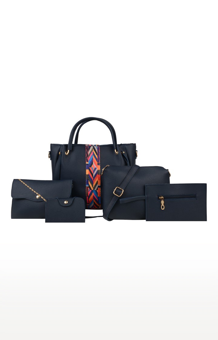 Vivinkaa | Vivinkaa Navy Blue Embroidered Leatherette With Tape Bags - Pack Of 5