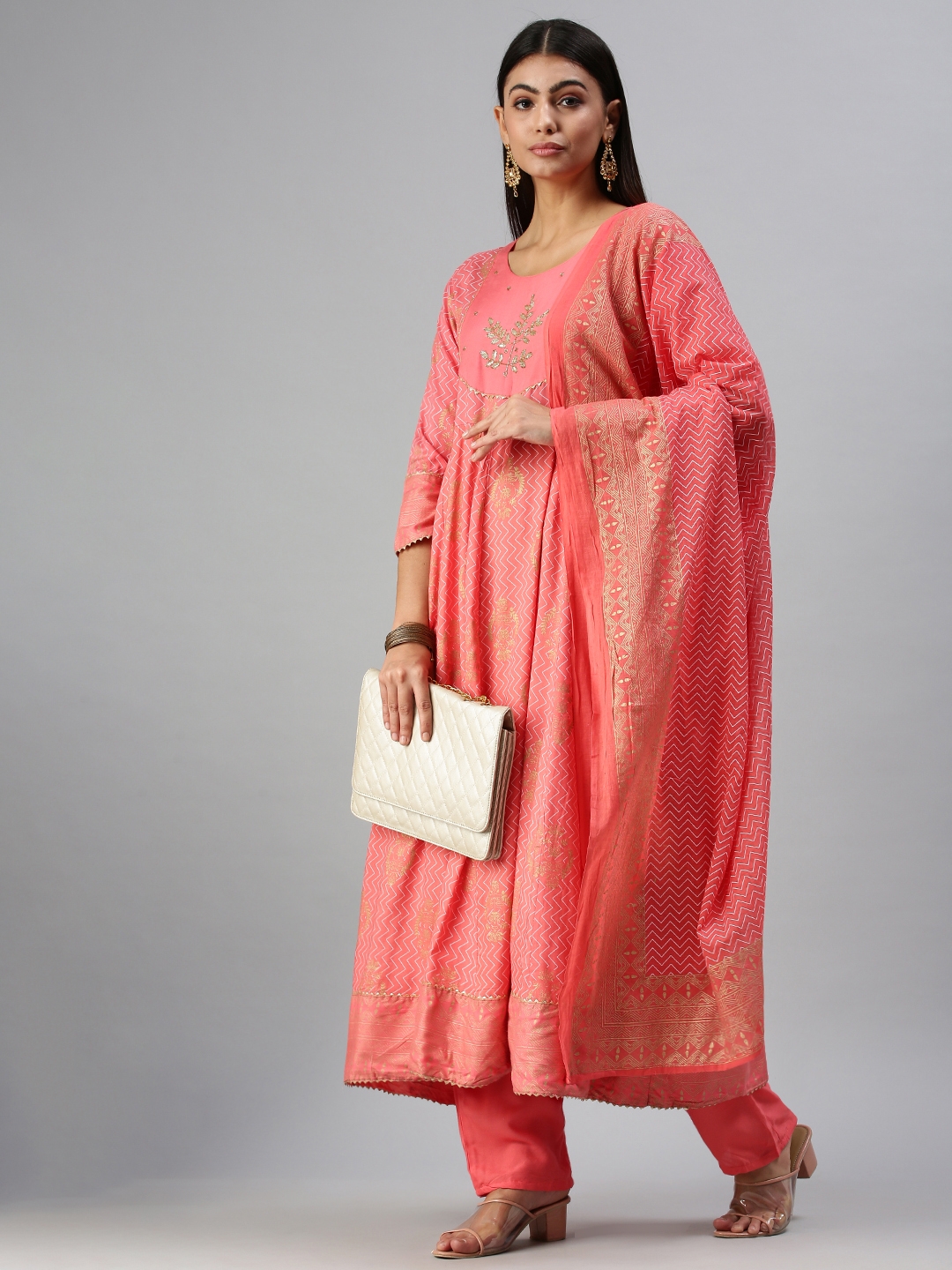 Showoff Women's Pink Kurta and Trousers With Dupatta