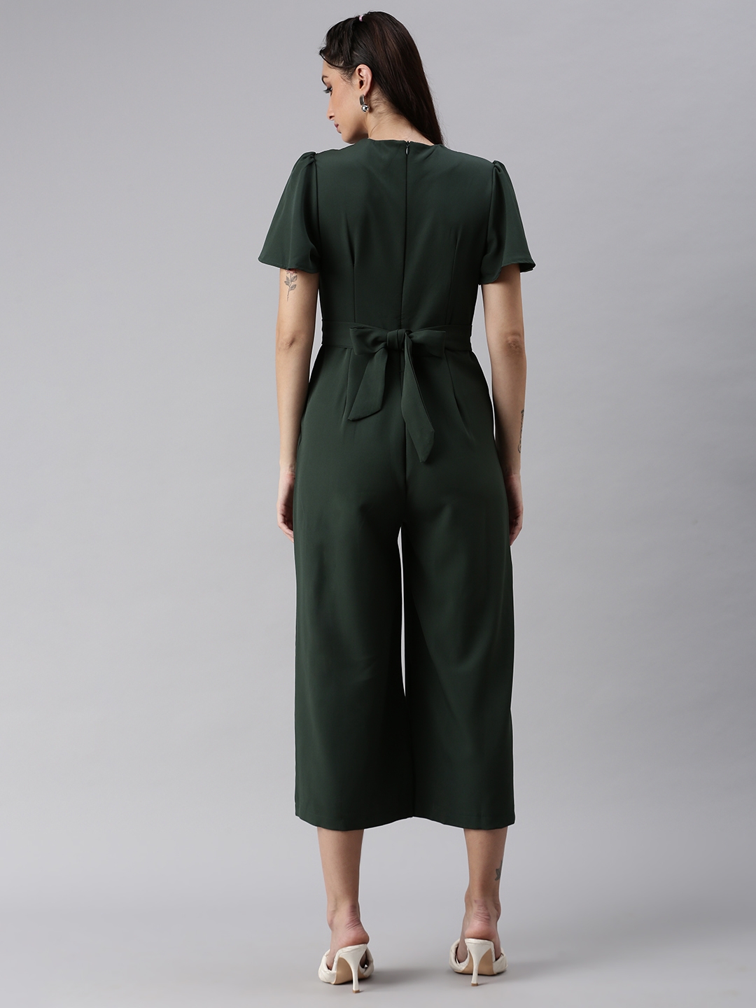 Women's Green Polyester Solid Jumpsuits