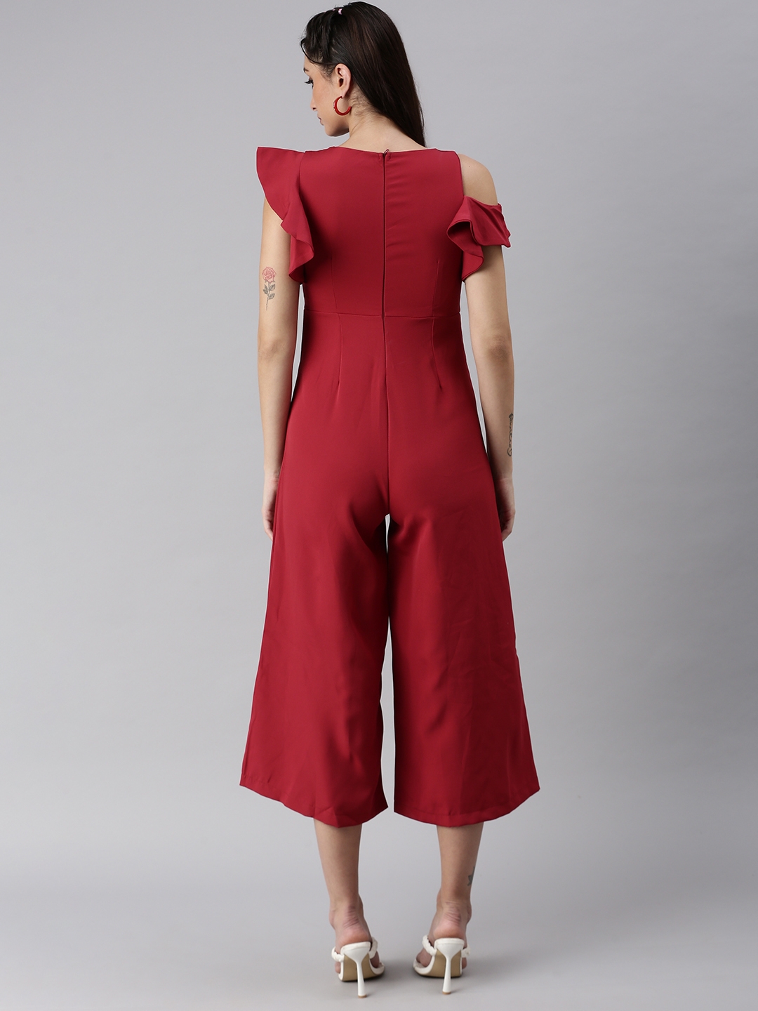 Women's Red Polyester Solid Dresses