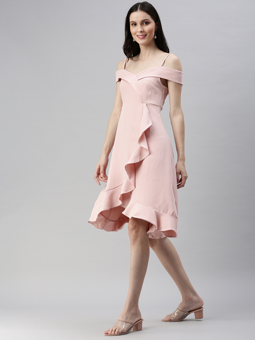 Women's Pink Polyester Solid Dresses