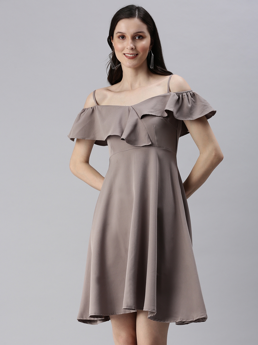 Women's Grey Polyester Solid Dresses