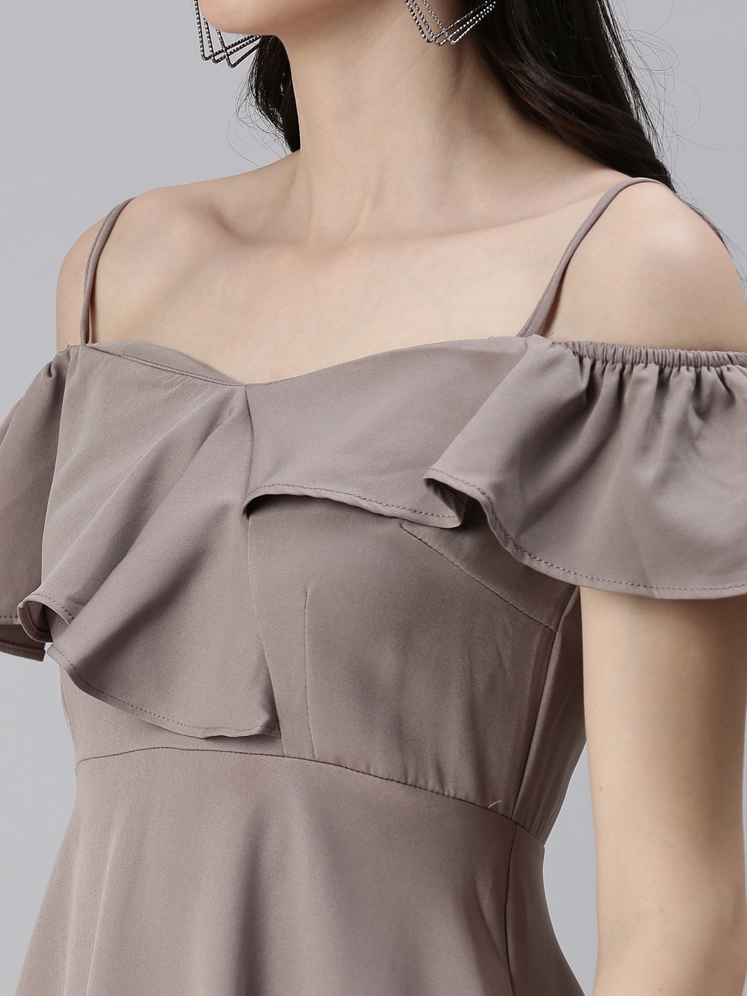 Women's Grey Polyester Solid Dresses