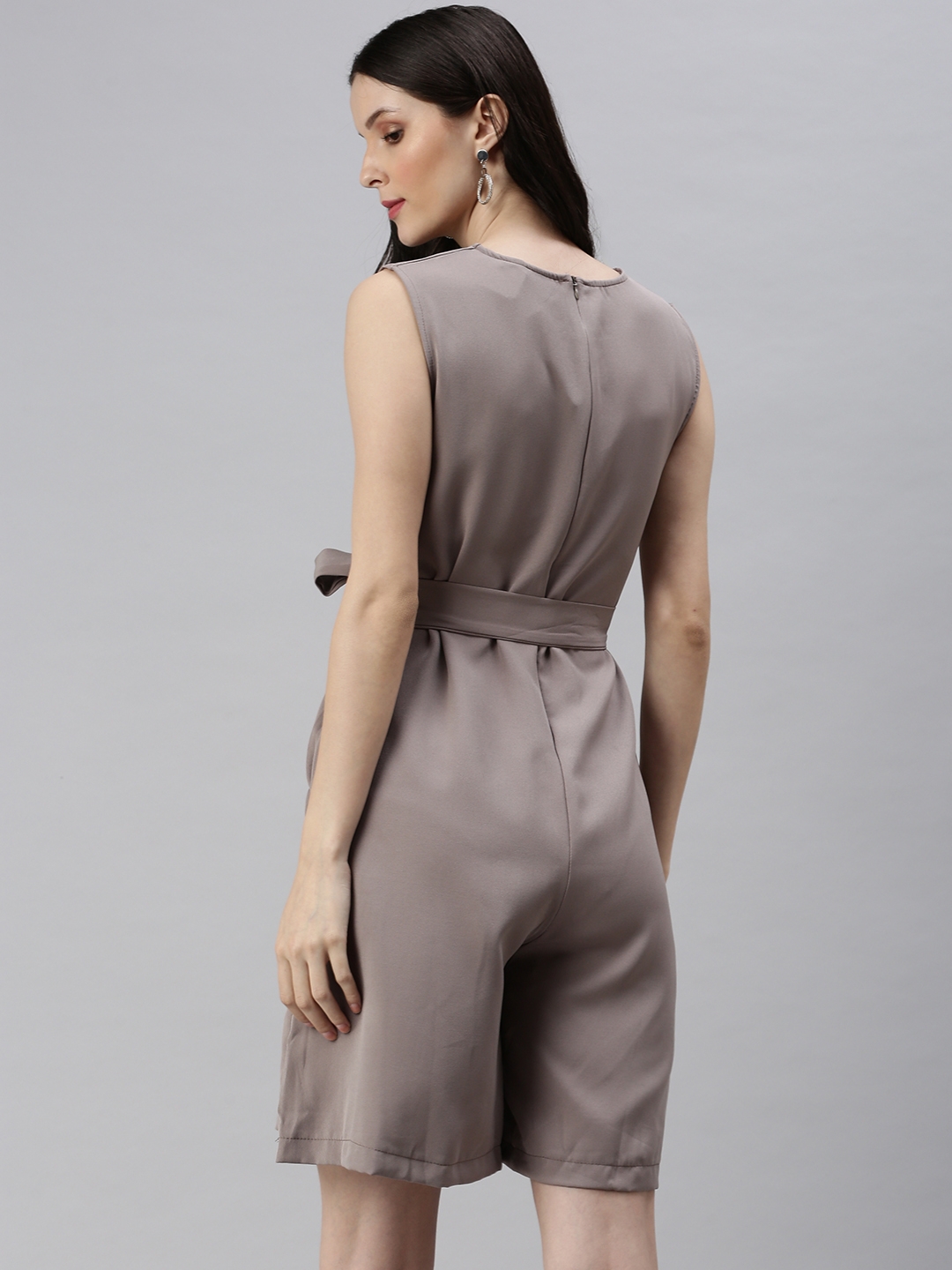 Women's Beige Polyester Solid Jumpsuits