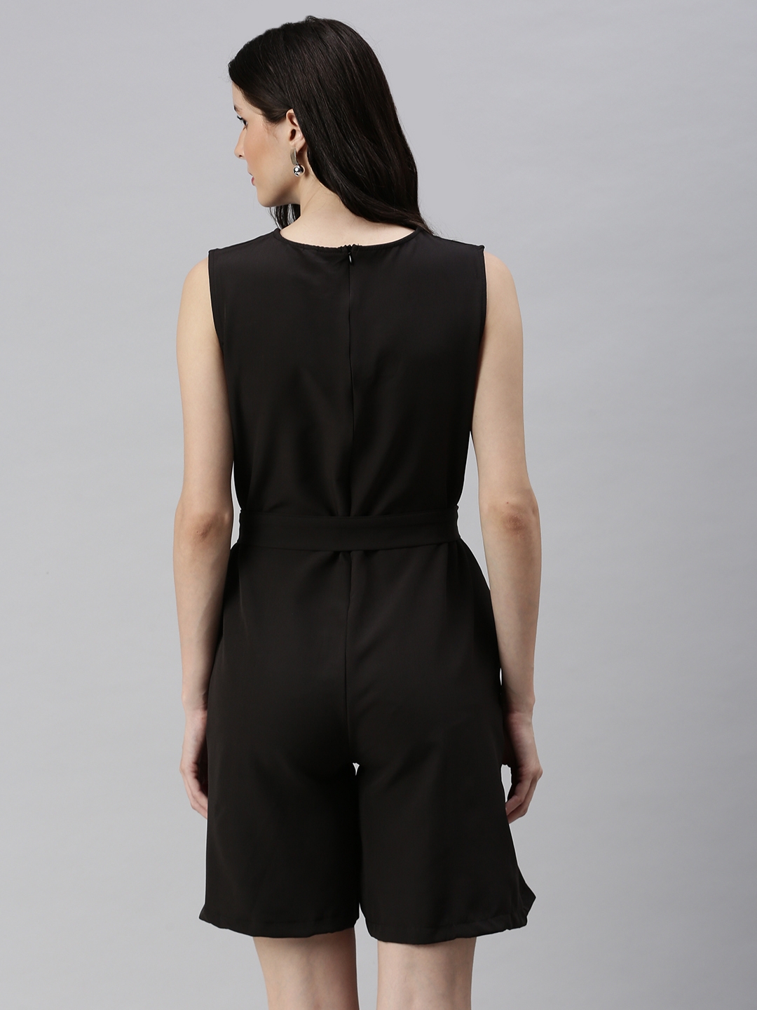 Women's Black Polyester Solid Jumpsuits