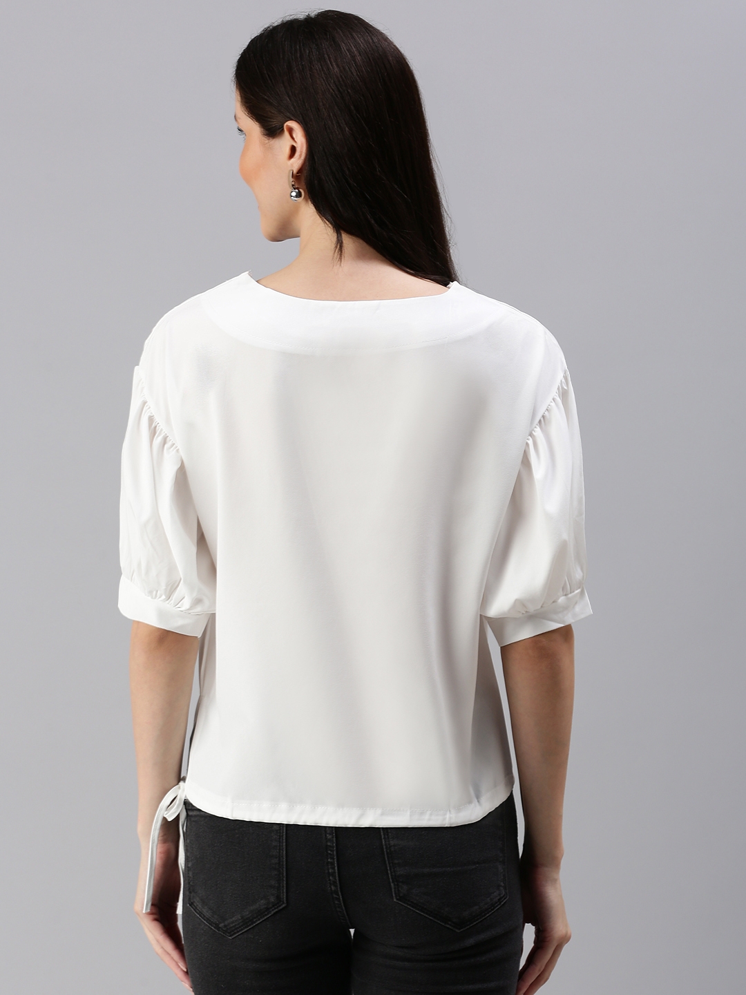 Women's White Polyester Solid Tops