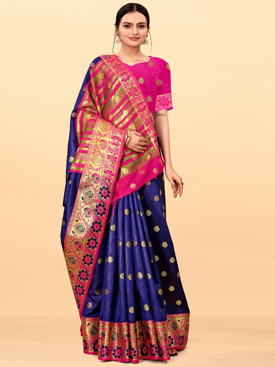 AWRIYA | AWRIYA Presents SHIVAM navy_blue colour saree with woven work on chanderi fabric zari_woven designer banarasi-sarees with Blouse piece 3