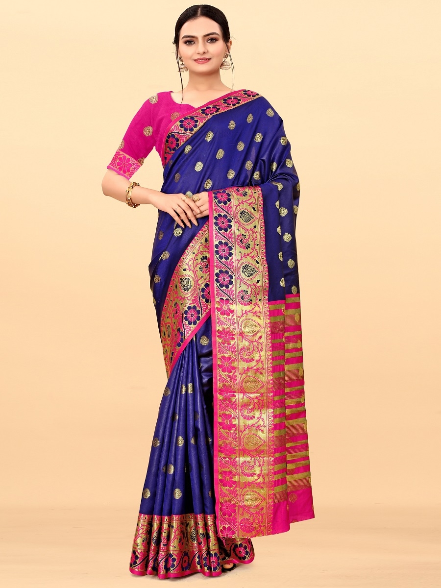 AWRIYA | AWRIYA Presents SHIVAM navy_blue colour saree with woven work on chanderi fabric zari_woven designer banarasi-sarees with Blouse piece 0