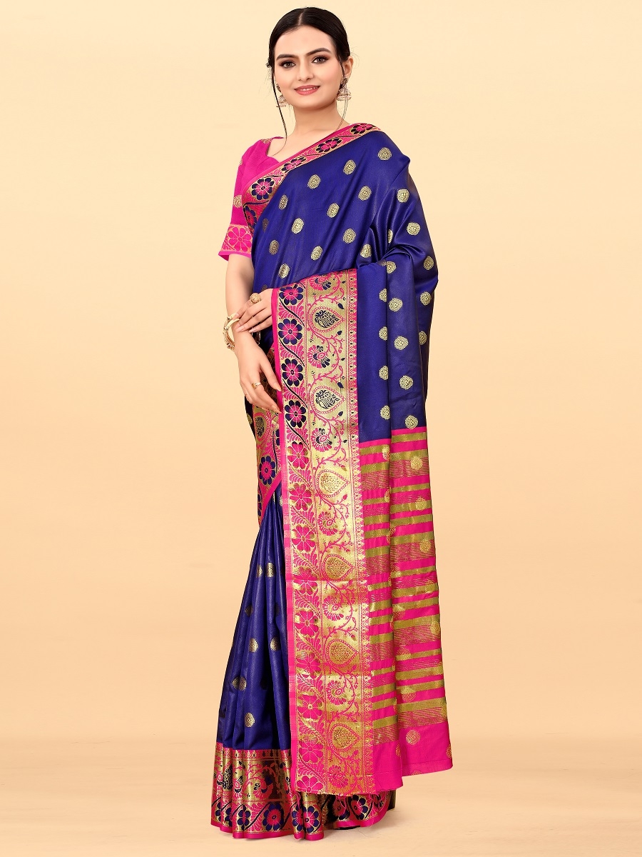 AWRIYA | AWRIYA Presents SHIVAM navy_blue colour saree with woven work on chanderi fabric zari_woven designer banarasi-sarees with Blouse piece 1