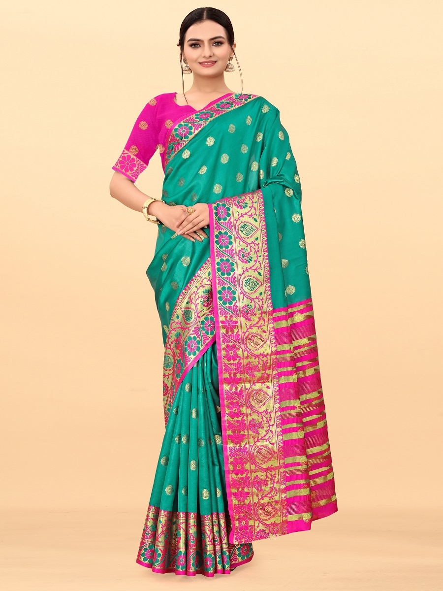 AWRIYA | AWRIYA Presents SHIVAM turquoise colour saree with woven work on chanderi fabric zari_woven designer banarasi-sarees with Blouse piece