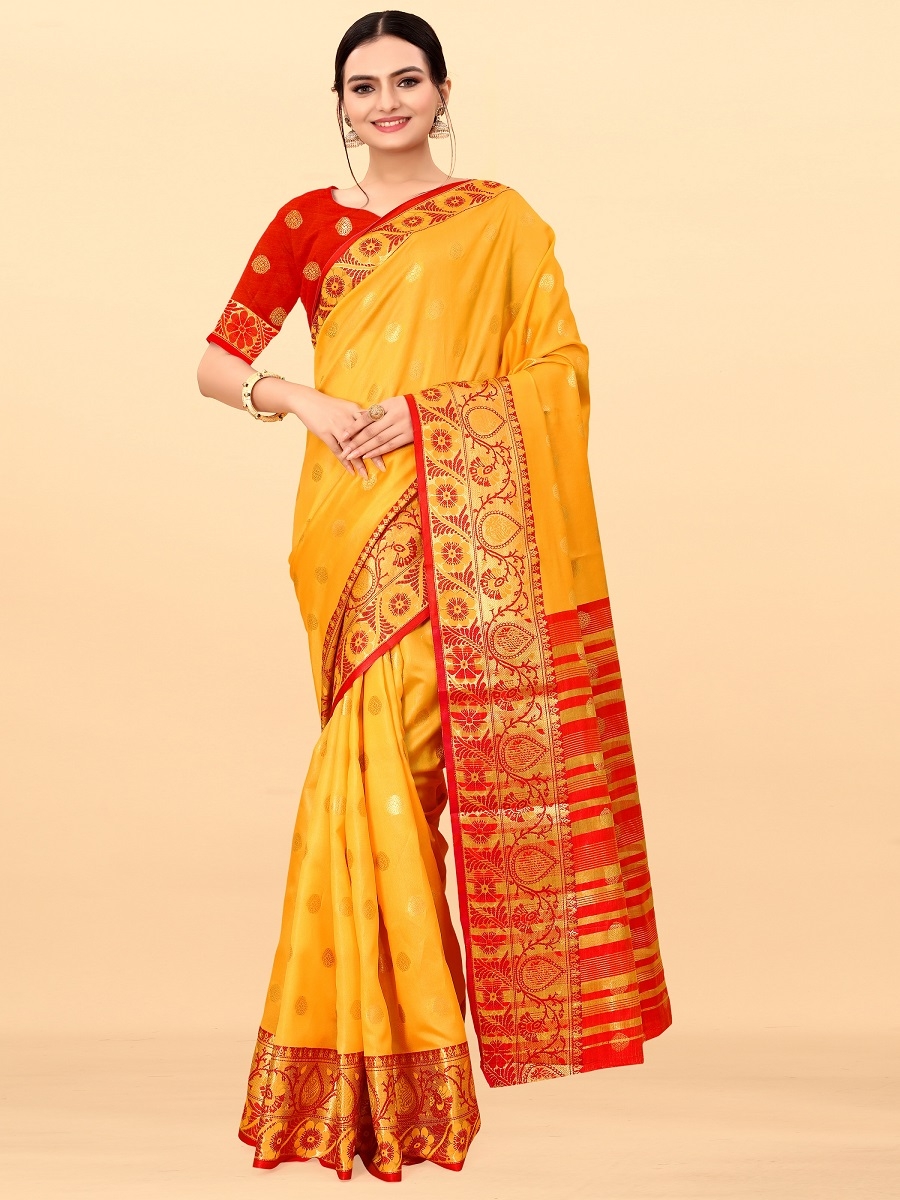 AWRIYA | AWRIYA Presents SHIVAM yellow colour saree with woven work on chanderi fabric zari_woven designer banarasi-sarees with Blouse piece