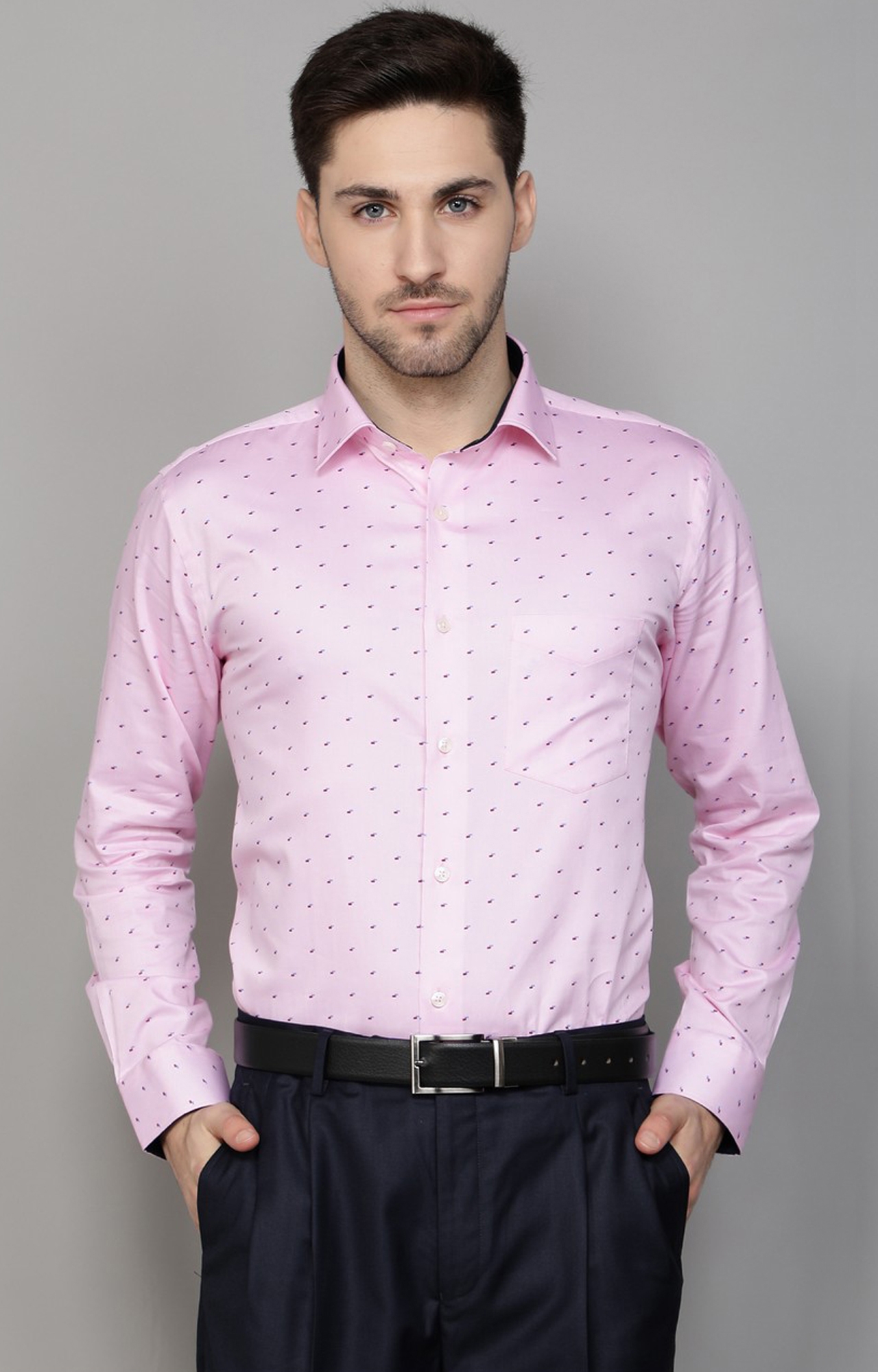 Buy Callino London Men's Pink Printed Smart Fit Formal Giza Cotton ...