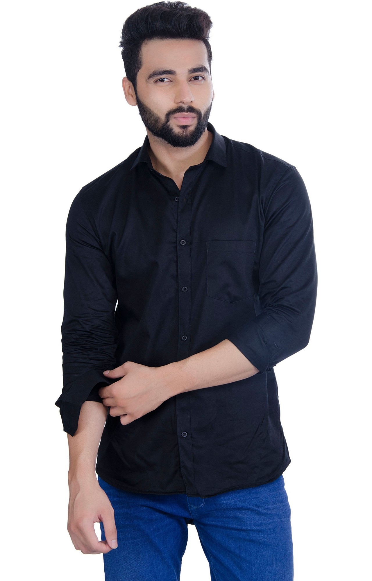 5th Anfold | Black Solid Casual Shirt