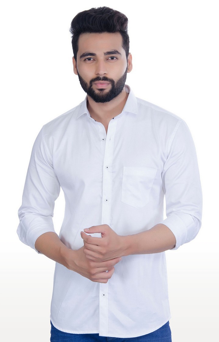 5th Anfold | White Solid Casual Shirt