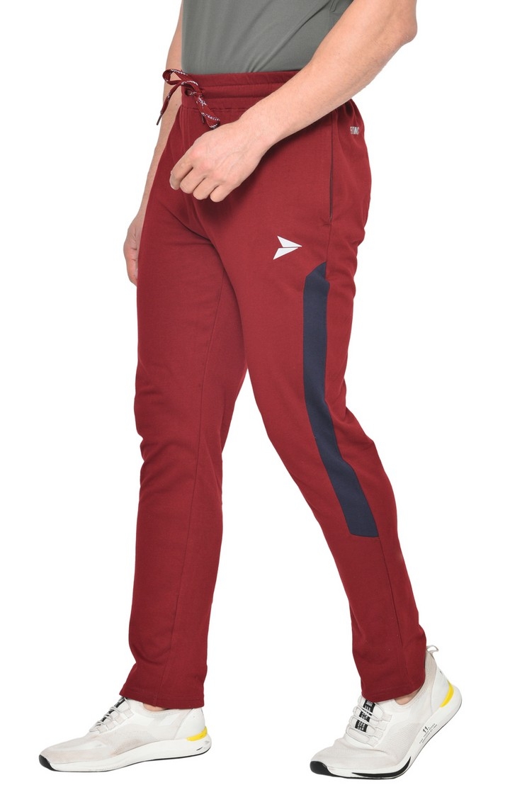 Fitinc | Fitinc Side Striped Cotton Maroon Track Pant with Zipper Pockets