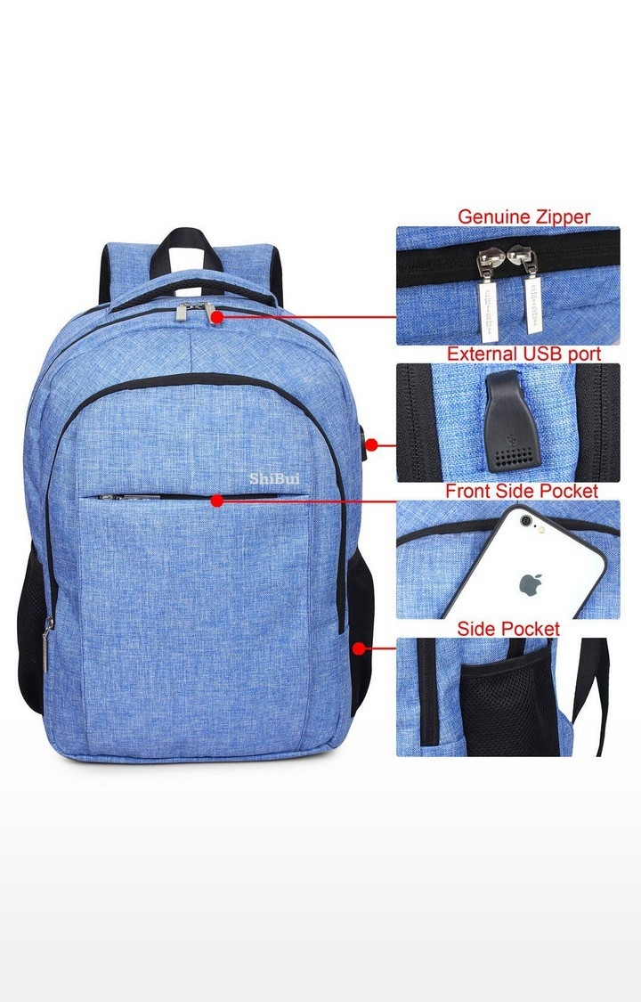 SHIBUI | Shibui 30L Water Resistant Polyester Laptop Backpack Cum Bag Up To 15.6 Inch For Office/Travel/Business/College (Blue)