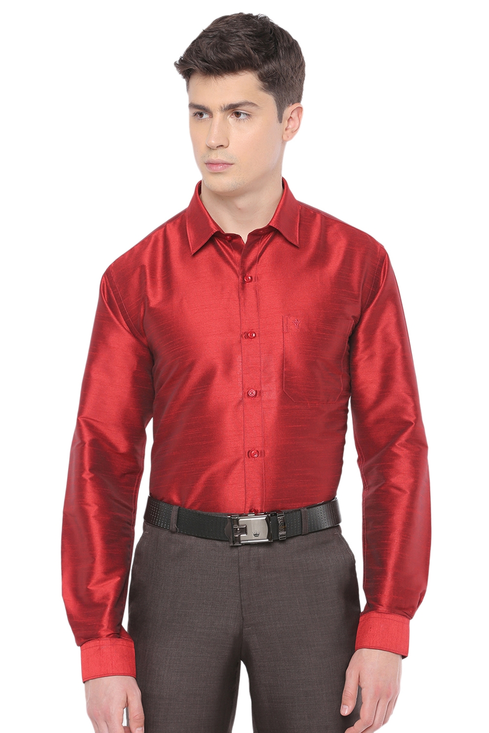 Ramraj Cotton | Red Solid Casual Shirts