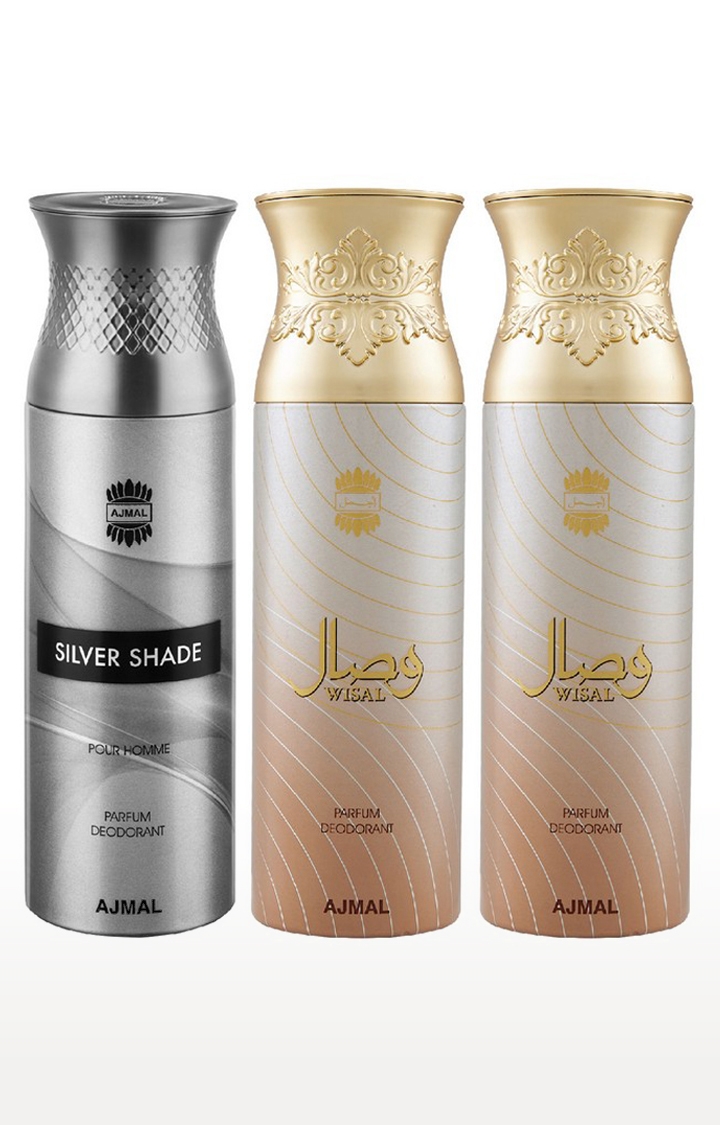 Ajmal SilverShade & WisalDeo & Wisal Deodorant Spray - For Men & Women (200 ml, Pack of 3) 