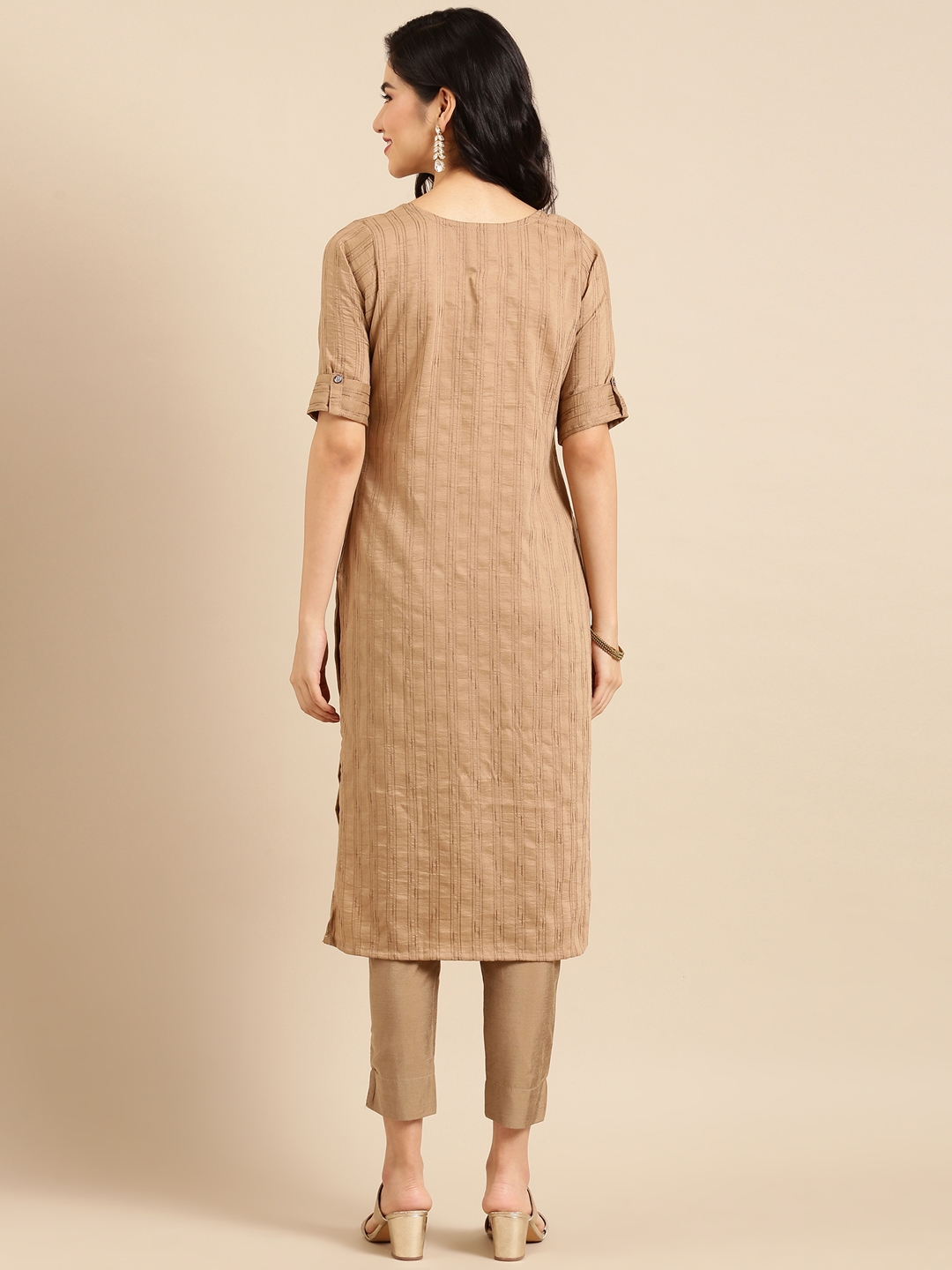 Women's Brown Polyester Solid Comfort Fit Kurtas