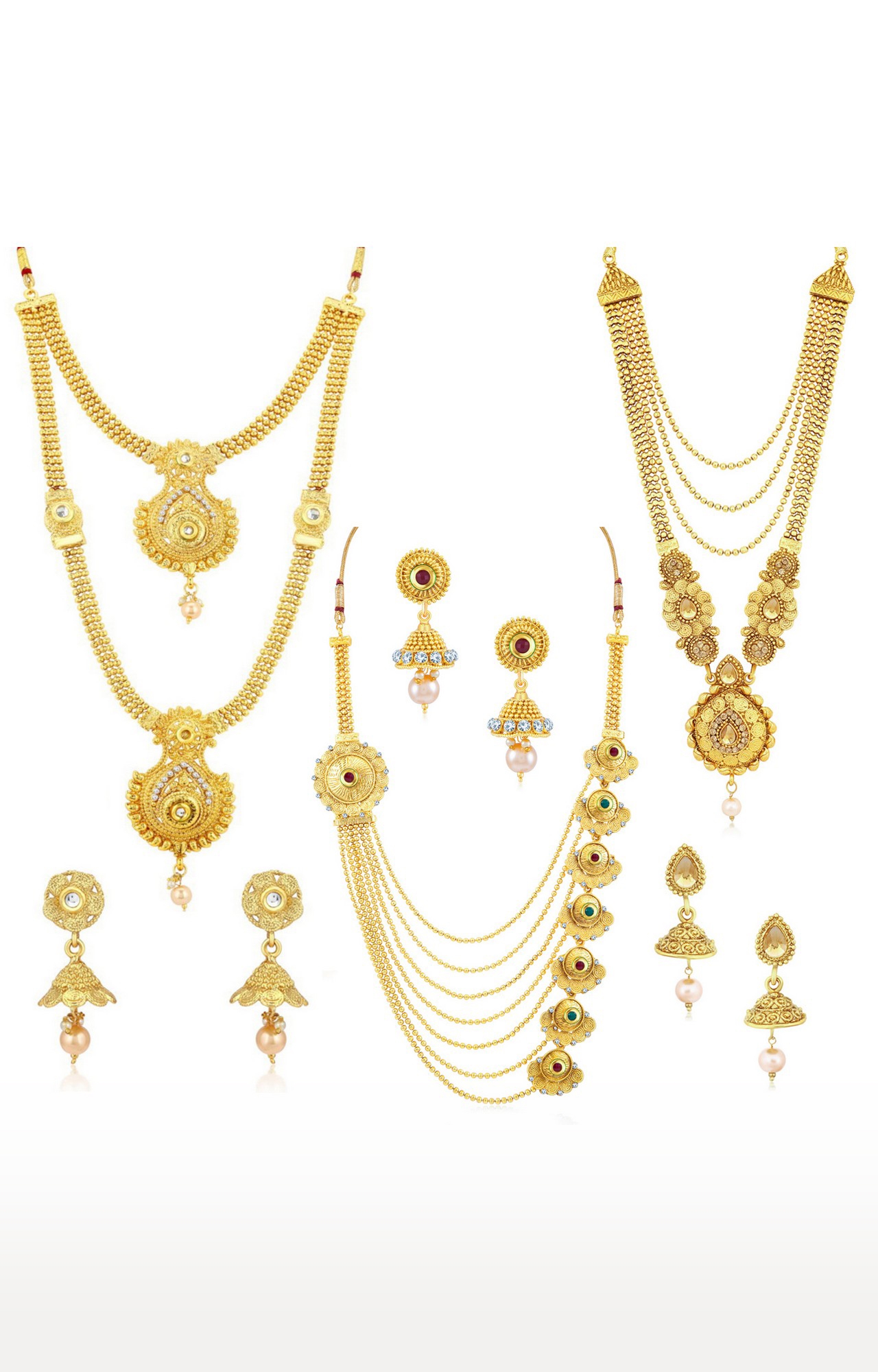 SUKKHI | Sukkhi Ethnic Gold Plated Kundan Multi-String Set Of 3 Necklace Combo For Women