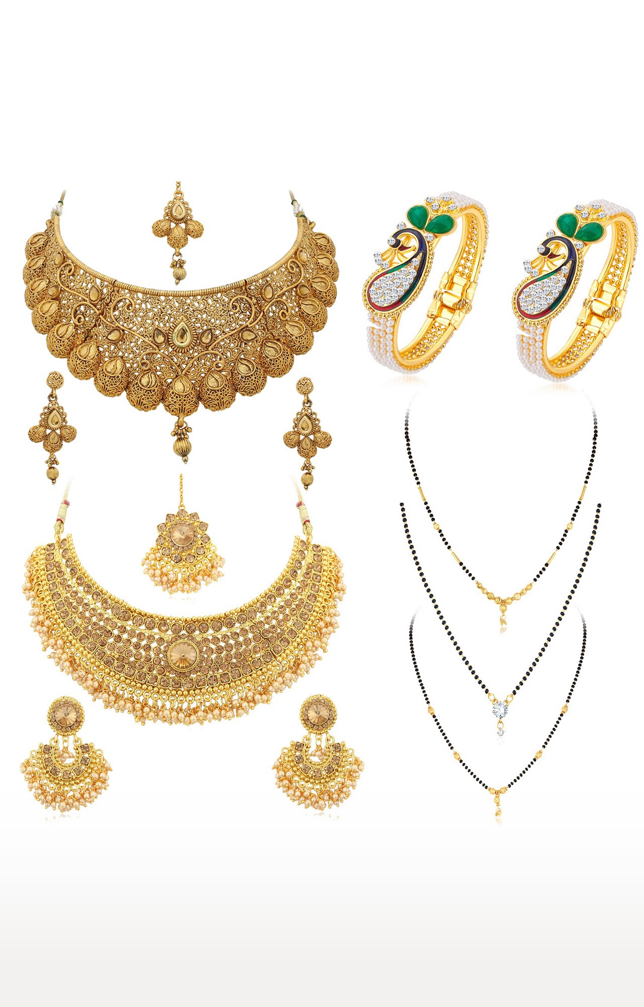 SUKKHI | Sukkhi Fascinating Pearl Gold Plated Necklace Mangalsutra & Kada Combo For Women