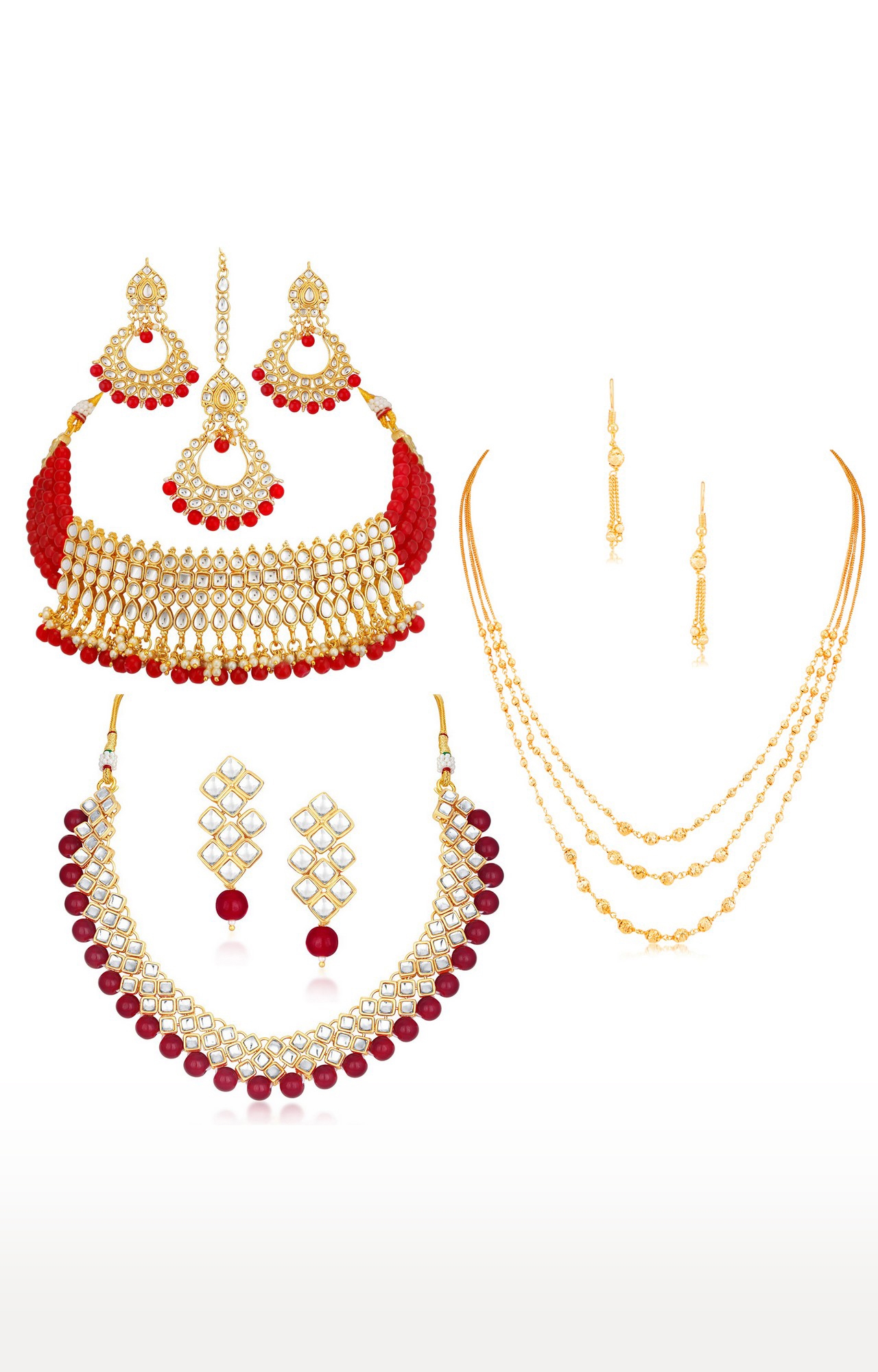 SUKKHI | Sukkhi Sensational Pearl Gold Plated Kundan Set Of 3 Necklace Combo For Women