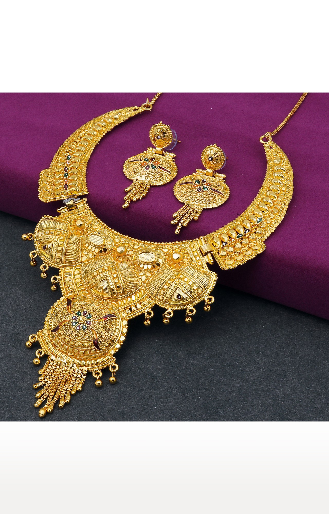 SUKKHI | Sukkhi Lovely 24 Carat Gold Plated Meenakari Choker Necklace Set For Women 1