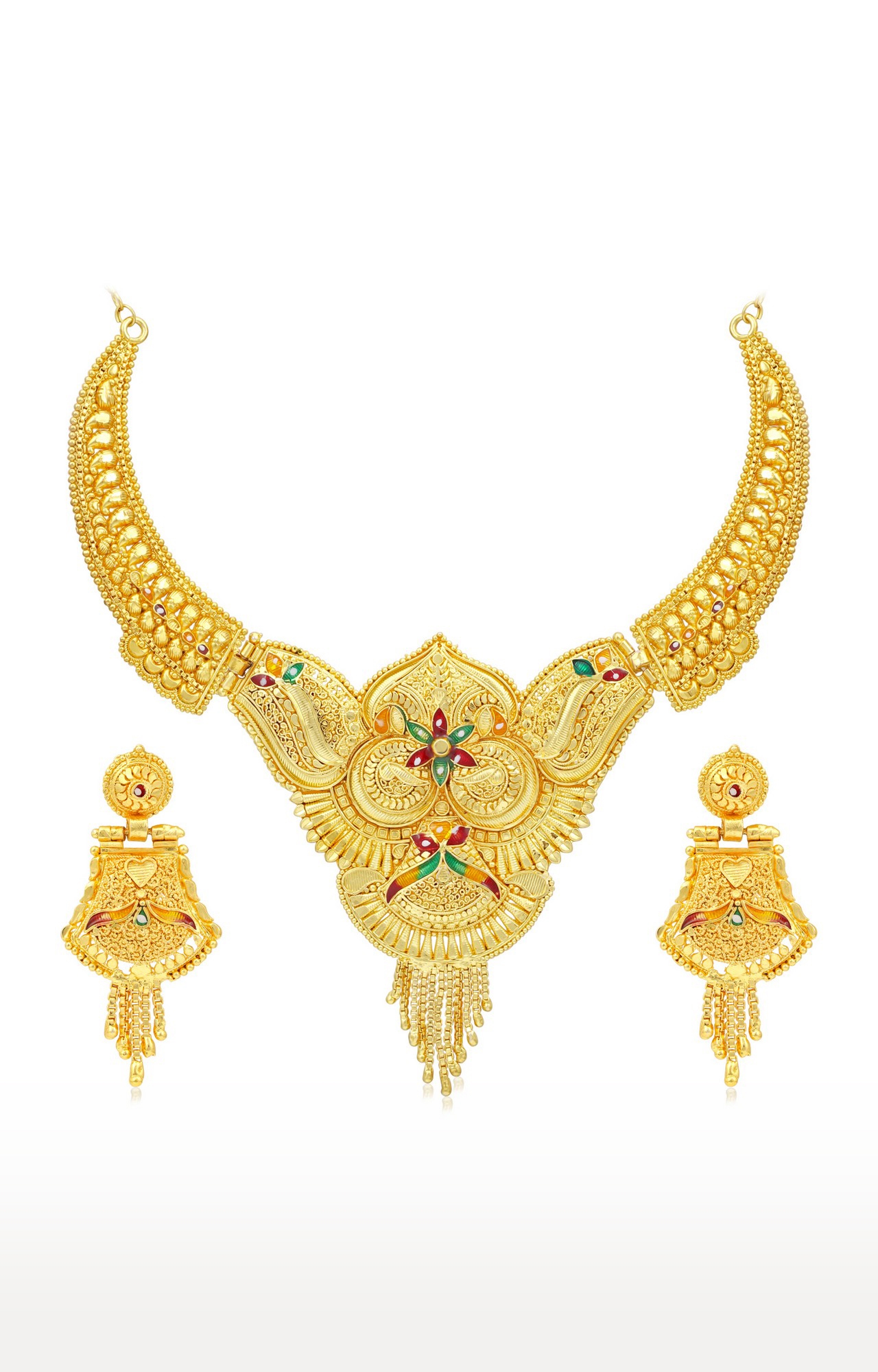 SUKKHI | Sukkhi Ethnic 24 Carat Gold Plated Floral Meenakari Choker Necklace Set For Women